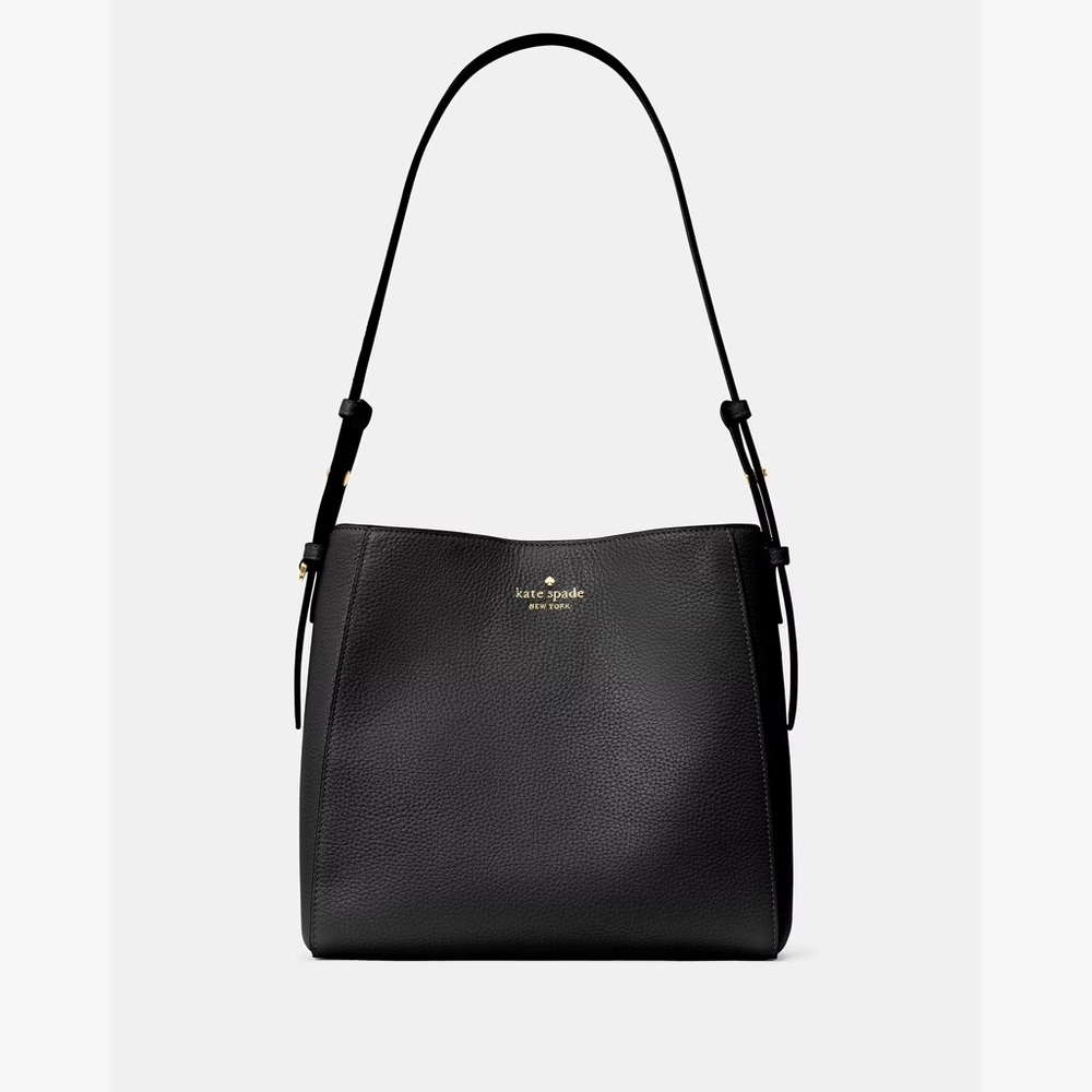 NWT Kate Spade Juliette Medium Bucket Shoulder Bag Pebble Leather Black KM546